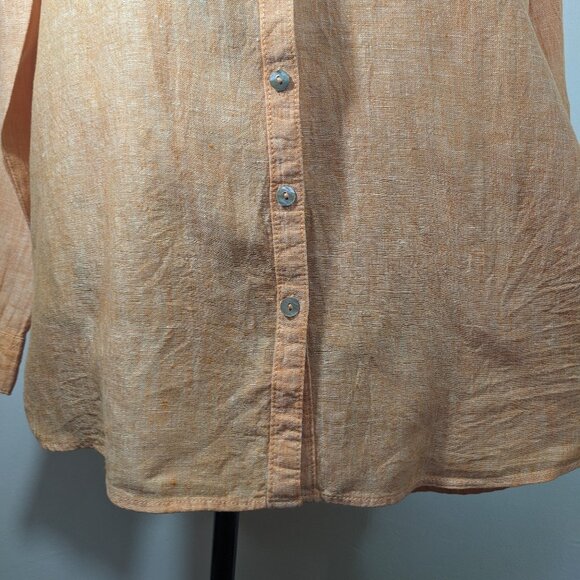 Sigrid Olsen Top M Orange Linen Roll Tab Tunic Beach Coastal Grandmother Shirt - Picture 3 of 9
